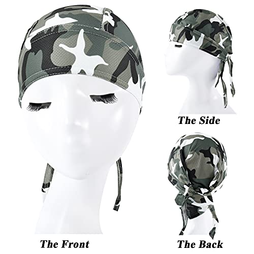 DOCILA 3 Pcs Do Rags for Men Skull Cap Bandana Hat Breathable Helmet Linner Beanie - color: Greykhakigreen