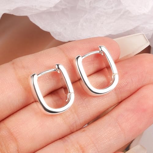 925 Sterling Silver Earrings Small Chunky Silver Earrings for Women Trendy Small Hoop Earrings Silver Hypoallergenic Earrings Small Thick Huggie Hoops Earrings for Jewelry Gifts - color: Silver