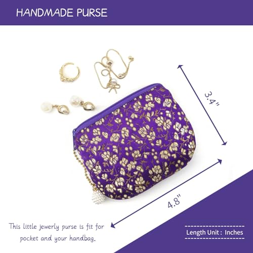 Handmade Women Coin Purse Rosary Pouch Silk Jewelry Bag Brocade Zipper Wallet - Purple - color: Purple
