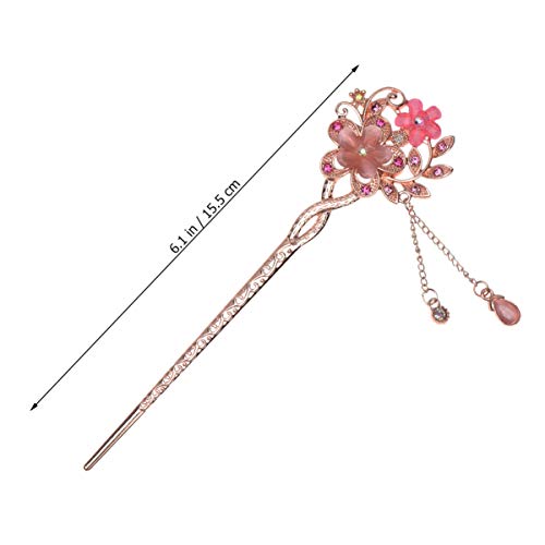 Vintage Twin Flower Hairpin Opal Chinese Hair Stick Decorative Hair Chopsticks for Women Party Casual Accessories - color: Pink