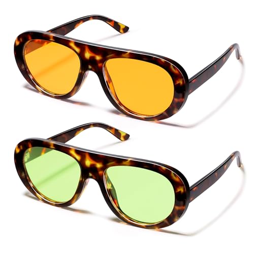 VANLINKER Oversized Retro Aviator Sunglasses for Women Men Chic 70s Vintage Style Trendy 2026 Chunky Sun Glasses VL9865 - color: 2pack - Tortoise/Orange+light Green