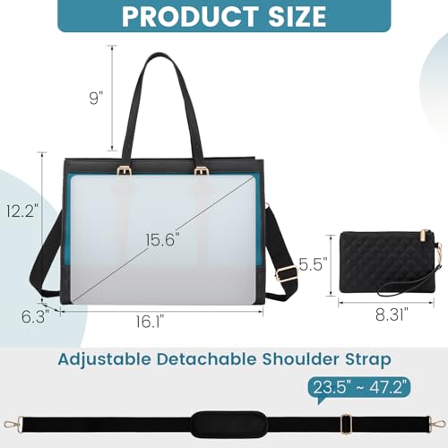 LOVEVOOK Laptop Bag for Women 15.6 inch Canvas Laptop Tote Bag, Large Capacity Work Bag with Clutch Purse, Computer Bag Office Business Briefcase, Casual Handbag for Travel College Teacher School - color: Dark Green, size: 15.6 inch