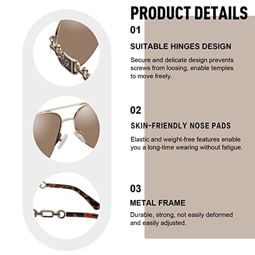FONHCOO Aviator Sunglasses for Women Men Metal Frame UV400 Mirrored Sunglasses - color: Brown