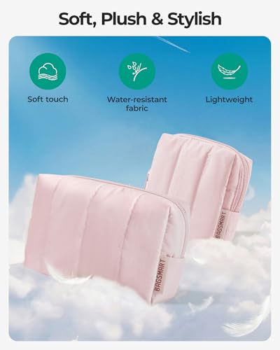 BAGSMART Makeup Bag Duo Set, Puffy Padded Travel Cosmetic Organizer with Slip-in Pockets, Large Toiletry Bag & Small Purse Pouch, Travel Essentials for Women, Baby Pink - color: 12-Baby Pink