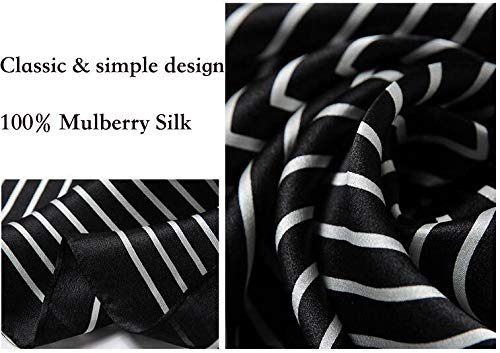 ANDANTINO 100% Mulberry Silk Square Scarf for Hair-25.6" X25.6'' Women Men Natural Silk Neckerchief Digital Printed Headscarf - color: Black White
