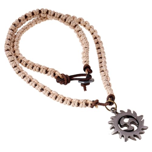 Leather Necklace with Stainless Steel Pendant for Men Women, Vintage Hemp Rope Tribal Choker Necklaces Adjustable 18-30 inch, Clasp-Free Long Necklace - color: Gear Pendant Hemp