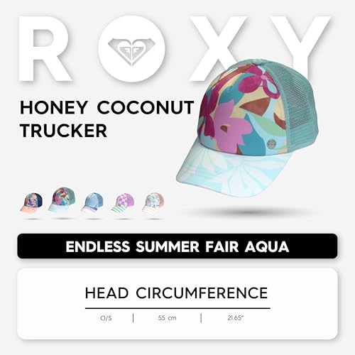 Roxy Girls' Honey Coconut Trucker Hat - Breathable Mesh Snapback, Curved Visor - color: Fair Aqua (Endless Summer), size: One Size