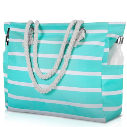 Clothirily Beach Bag for Women - Large Beach Tote Bag, Waterproof Sandproof Beach Bag with Zipper, Large Swim Pool Beach Tote - color: B-green