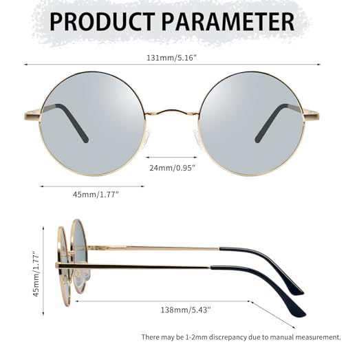 Joopin Retro Small Round Sunglasses Hippie Circle Sun Glasses Polarized UV400 Protection Metal Shades for Men Women - color: Golden Frame Light Grey Lens