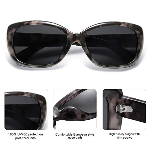 SOJOS Vintage Square Sunglasses for Women Polarized UV Protection Havana Frame SJ2111 - color: Black Tortoise/Grey