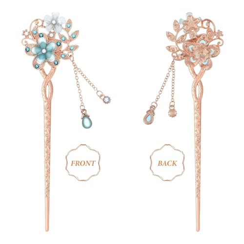Beavorty Japanese Accessories Metal Hair Clips Earrings for Wedding Hair Styling Pin for Women Chinese Hairpin Handmade Hair Pin Steamed Stuffed Bun Hair Fork Clockwork Dense Blue Miss Opal
