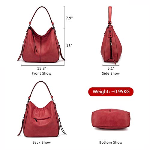 Realer Hobo Crossbody Bags for Women Designer Faux Leather Hobo Handbags Retro Large Size Shoulder Bag Bucket Purse - color: Red, size: Large-15.2 inch