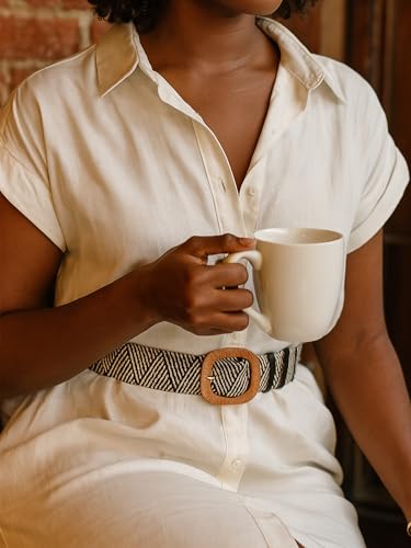 2/4 Pack Straw Woven Elastic Stretchy Waist Belts for Women, Fashion Boho Waist Belt Rattan Raffia Ladies Belts - color: Pattern1, size: Medium