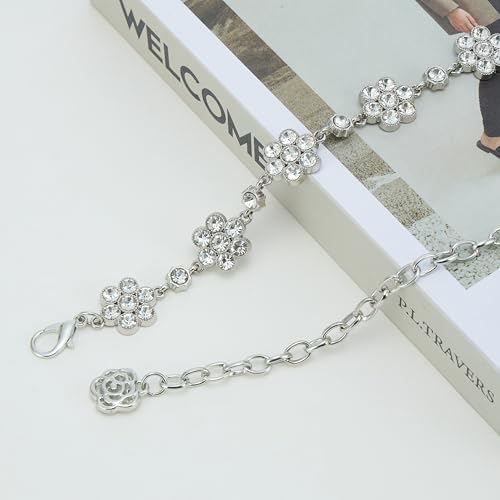 YooAi Rhinestone Diamond Flower Waist Belt Decorative Rhinestone Dress Belt - color: Silver
