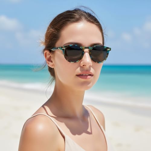 CARFIA Polarized Sunglasses for Women: Acetate Frame, Small/Medium Size, UV400 Protection - Anti Glare CA5288 - color: 4. Flower Frame Grey Lens