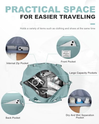 Travel Duffel Bag, 18x14x8 Inches Travel Bag Spirit with Shoes Compartment, Weekender Overnight Bag for Women with Trolley Sleeve, Carry On Bag for Airplanes Sport Tote Gym Bag LightBlue - color: H4-LightBlue, size: Large