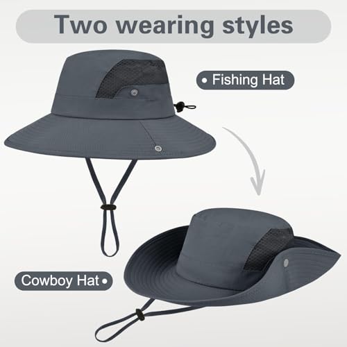 Sun Hat for Men Women UV Protection Wide Brim Fishing Hats Breathable UPF 50+ Boonie Bucket Hats Beach Safari Hiking Garden - color: 1 Pack Darkgrey