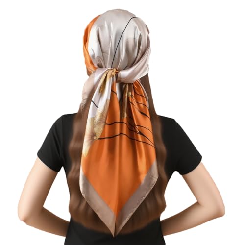 QBSM 35'' Satin Large Square Head Scarf Silk Feeling Neck Scarves Hair Sleeping Wrap Lightweight Headscarf for Women - color: Pink and Orange