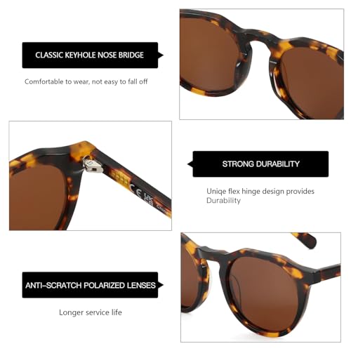ZENOTTIC Vintage Round Polarized Sunglasses for Men Women UV400 Protection - color: C13 Tortoise Frame Brown Lens