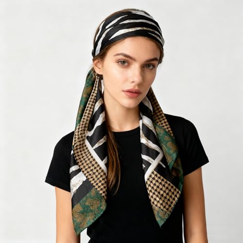 XL 43 Inch Extra Large Square Scarf Fashion Scarves Silk Feeling Hair Scarf Wrapping Scarfs Night Sleeping Headscarf - color: Ba1022