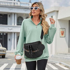 Crossbody Bags for Women, Large Vegan Leather Trendy Bum Bag - color: Black+amber Chain