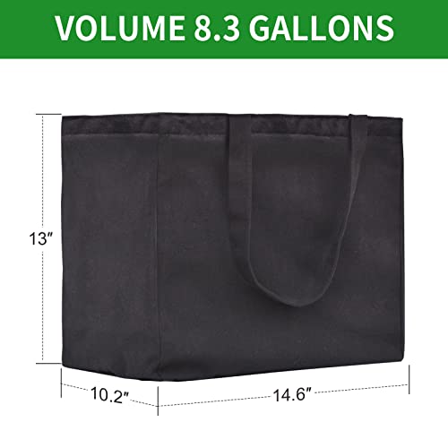 Heavy Duty Canvas Reusable Grocery Bags - 8.3 Gal Foldable Large Tote with Handles, Holds 60 lbs & Washable Eco-friendly Bags with 5 Pockets - color: [A2] Black, size: 1 Pack