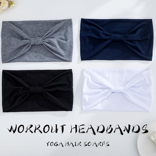 Acenail Wide Headbands Boho Floral Head Wraps Knotted Printed Turban Hairbands Non Slip Head Bands Elastic Workout Yoga Hair Scarfs Bohemian Hair Accessories for Women 4Pcs (Daily) - color: Daily