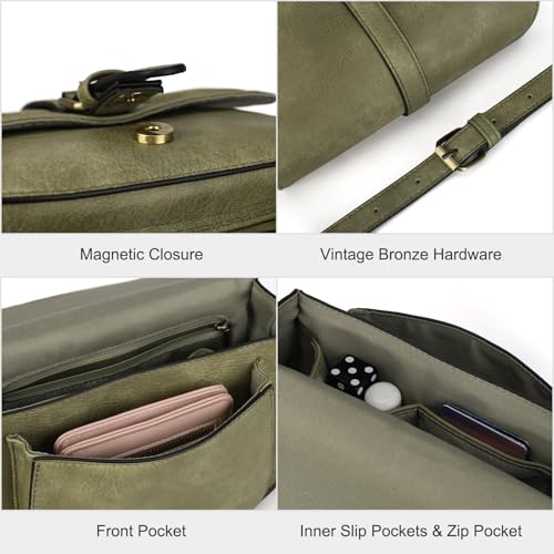 AFKOMST Crossbody Bags for Women,Small Saddle Purse and Boho Cross Body Handbags,Vegan Leather - color: Light Green