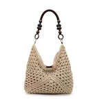 OANEXX Summer Straw Hobo Bags for Women Boho Woven Mesh Beach Tote Bag Large Capacity Crochet Vacation Shoulder Handbag - color: Khaki