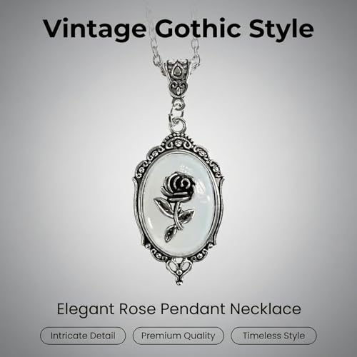 Gothic Vintage Gem Pendant Necklace | Victorian Style Filigree Silver-Tone Jewelry | Ideal Gift for Party Cosplay & Daily Wear - color: White Rose