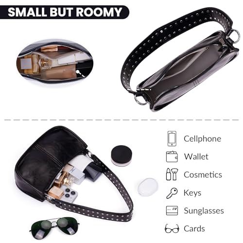 Shoulder Bags for Women Y2k Purse and Handbags Retro Studded Crossbody Bag Small Shoulder Purse Leather Hobo Handbag - color: A1-black