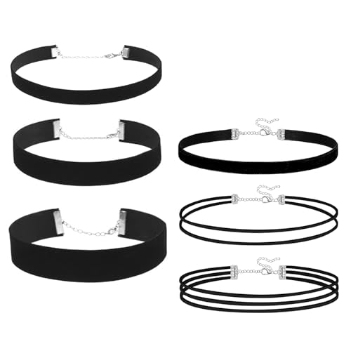 YEEQIN Black Choker Necklaces for Women Chokers Black Velvet Choker Necklaces Set Classic Gothic Tattoo Lace Choker - color: 6PCs Velvet Chocker Necklaces