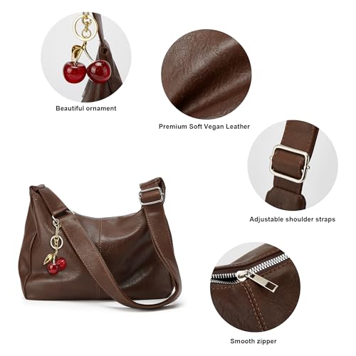 Hobo Bags for Women Leather,Foldable Slouchy Shoulder Purse Crossbody Handbag,Soft Vegan Brown Tote Casual Everyday Handbags - color: Wy22-f