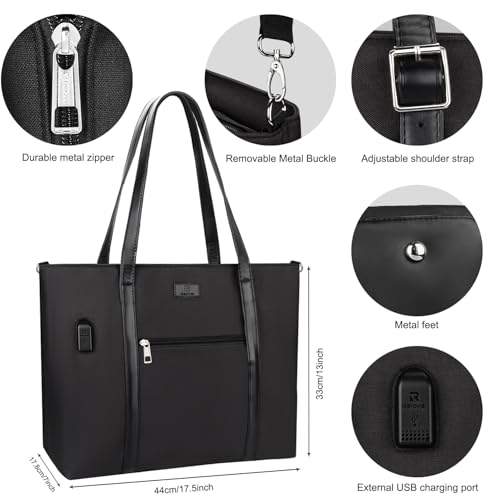 Laptop Tote Bag for Women 17 Inch, Teacher Work Bag with Compartments Business Laptop Bag With 15 Pockets Work Tote Bag - color: 01-black-1pcs