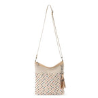 The Sak Lucia Crossbody Bag in Crochet, Convertible Purse with Adjustable Shoulder Strap - color: Ecru Multi Bead