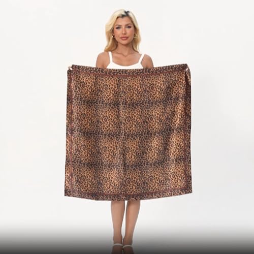 Leopard Print Head Scarf for Women Like Silk Satin Scarf for Hair Wrapping at Night Bandana Square Scarf 35 Inches - color: Dark Coffee