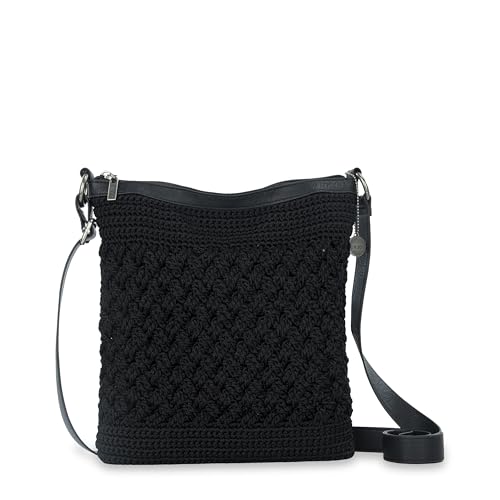 The Sak Lucia Crossbody Bag in Crochet, Convertible Purse with Adjustable Shoulder Strap - color: Black Cozy Weave