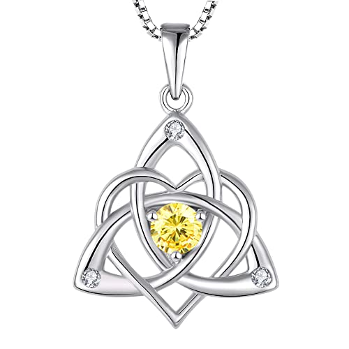 STARCHENIE Celtic Knot Necklace for Women 925 Sterling Silver Trinity Love Knot Pendant Birthstones Jewelry - color: 11-topaz-Nov