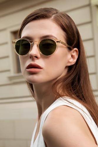 CARFIA Polarized Sunglasses for Women: Acetate Frame, Small/Medium Size, UV400 Protection - Anti Glare CA5288 - color: 4. Grey Green Lens