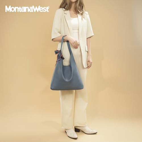 Montana West Slouchy Hobo Bag for Women Shoulder Purses and Handbags with Scarf - color: Distant Blue