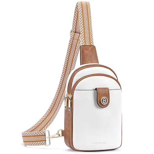 BOSTANTEN Small Sling Bag Crossbody Bags for Women Trendy Crossbody Purse Leather Chest Bag - color: B-beige-large