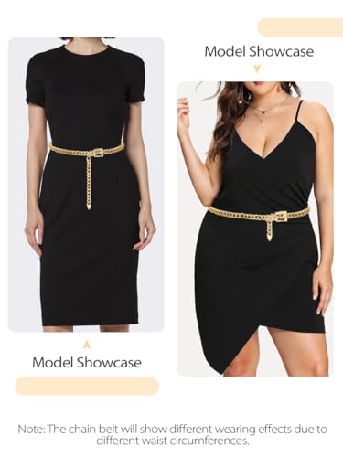 FIORETTO Chain Belt for Women Metal Waist Chain Fashion Multilayer Chain Belts for Dress - color: Gold Chain, size: Fit Waist up to 32"