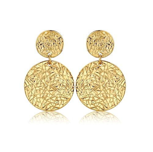 Gold Statement Earrings For Women 18K Gold Plated Sectored Flower Leaf Shell Angel Wing Earring Large Stud Earrings Hypoallergenic Stud - color: Geometric round earring
