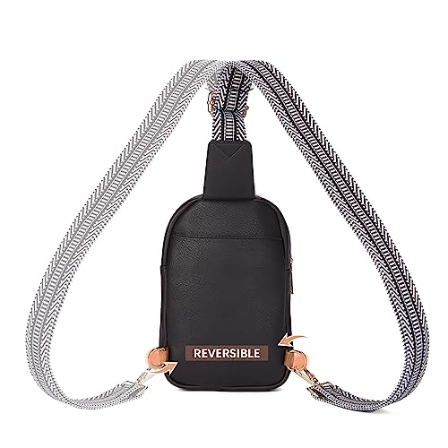 BOSTANTEN Small Sling Bag Crossbody Bags for Women Trendy Crossbody Purse Leather Chest Bag - color: A-black & Brown