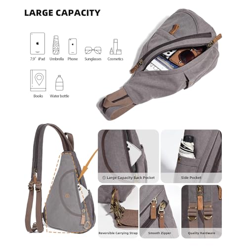 KL928 Canvas Sling Bag - Small Crossbody Backpack Shoulder Casual Daypack Rucksack for Men Women(Large Version,Dark Grey) - color: Canvas-d.grey