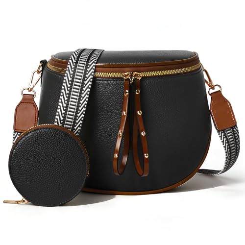 Crossbody Bags for Women, Large Vegan Leather Trendy Bum Bag - color: Black Brown