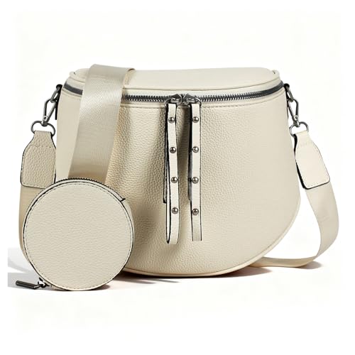 Crossbody Bags for Women, Large Vegan Leather Trendy Bum Bag - color: Beige