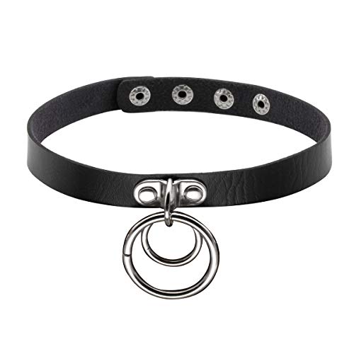 Eigso Vintage Punk Goth Studded Rivet Pu Leather Collar Choker Necklace with Spikes Adjustable - color: B-Black