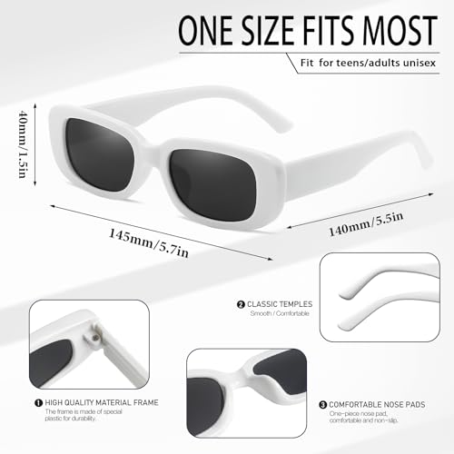 10 Pack Neon/Black Rectangle Sunglasses Bulk for Women Men Retro Trendy Small Rectangle Glasses Party Favors - color: White