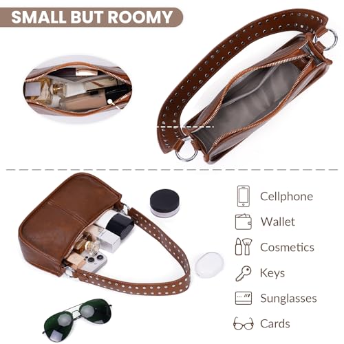 Shoulder Bags for Women Y2k Purse and Handbags Retro Studded Crossbody Bag Small Shoulder Purse Leather Hobo Handbag - color: A1-dark Brown